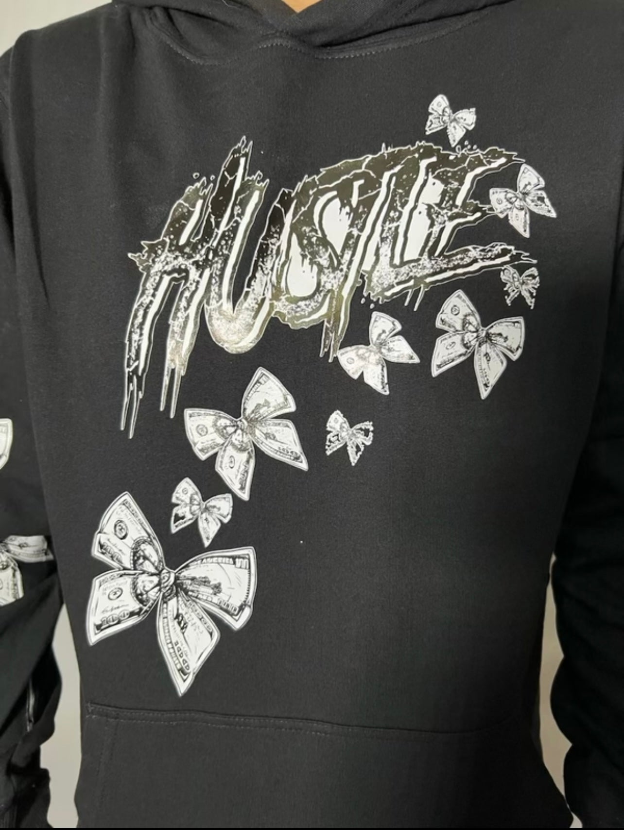 Hustle | Black Hoodie (With Sleeve Design)