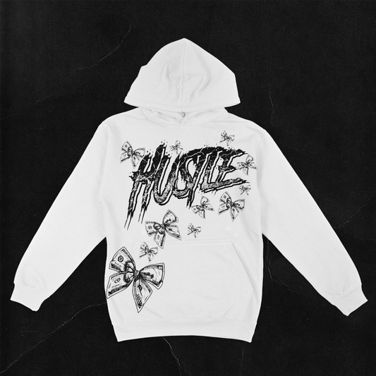 Hustle | White Hoodie (Without Sleeve Design)