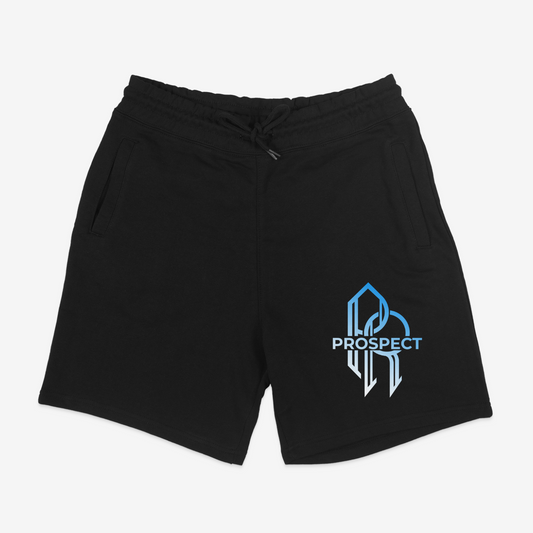 Prospect Fitted Black Shorts, ultra-soft fleece, 60% cotton, 40% polyester, drawstring waist, machine washable.